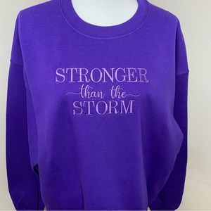 Purple Stronger than the Storm Embroidered Aesthetics CrewNeck